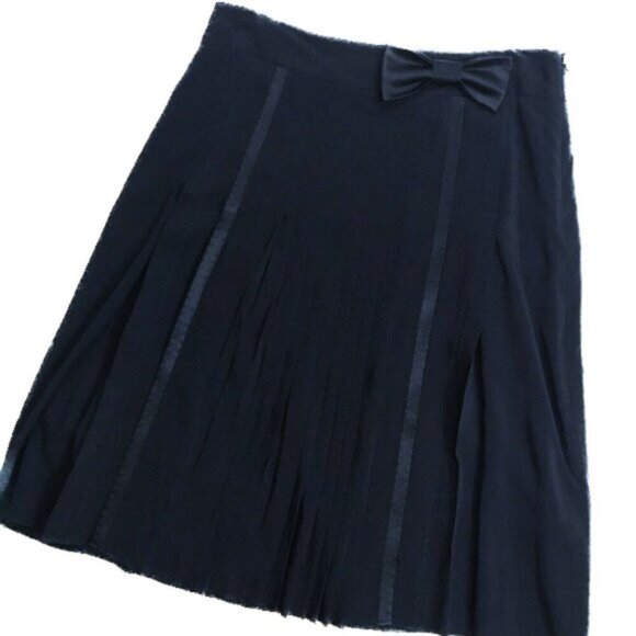 Theory Rima Charm Black Pleated Midi Skirt Bow Silk Viscose Party Workwear Sz 10 - Picture 3 of 12